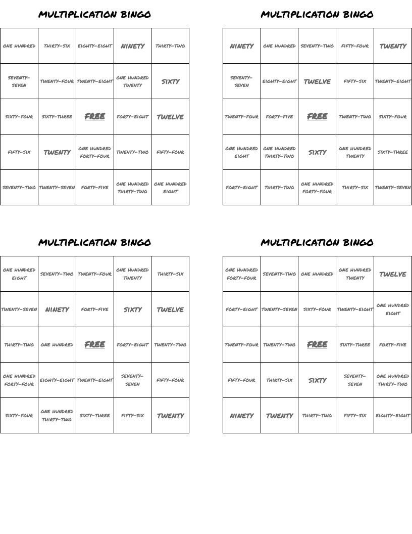 multiplication bingo