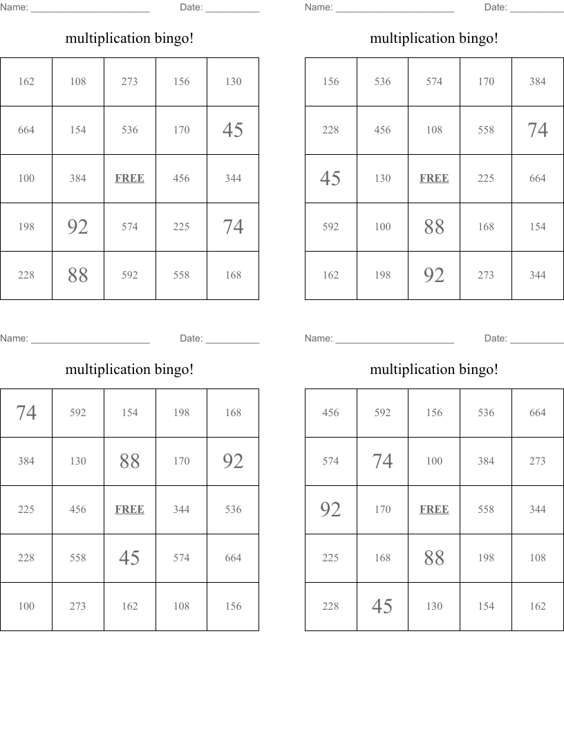multiplication bingo!