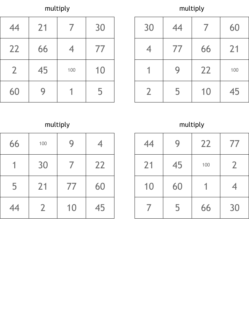 multiply Bingo Cards