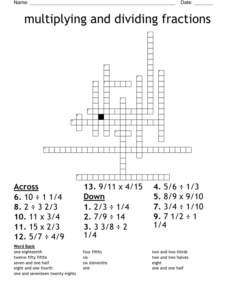 multiplying and dividing fractions Crossword