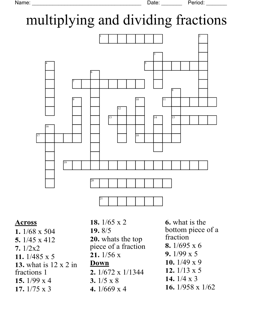 multiplying and dividing fractions Crossword