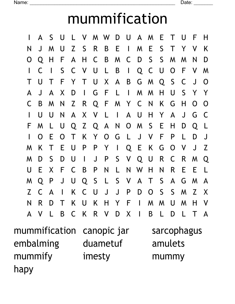 mummification Word Search