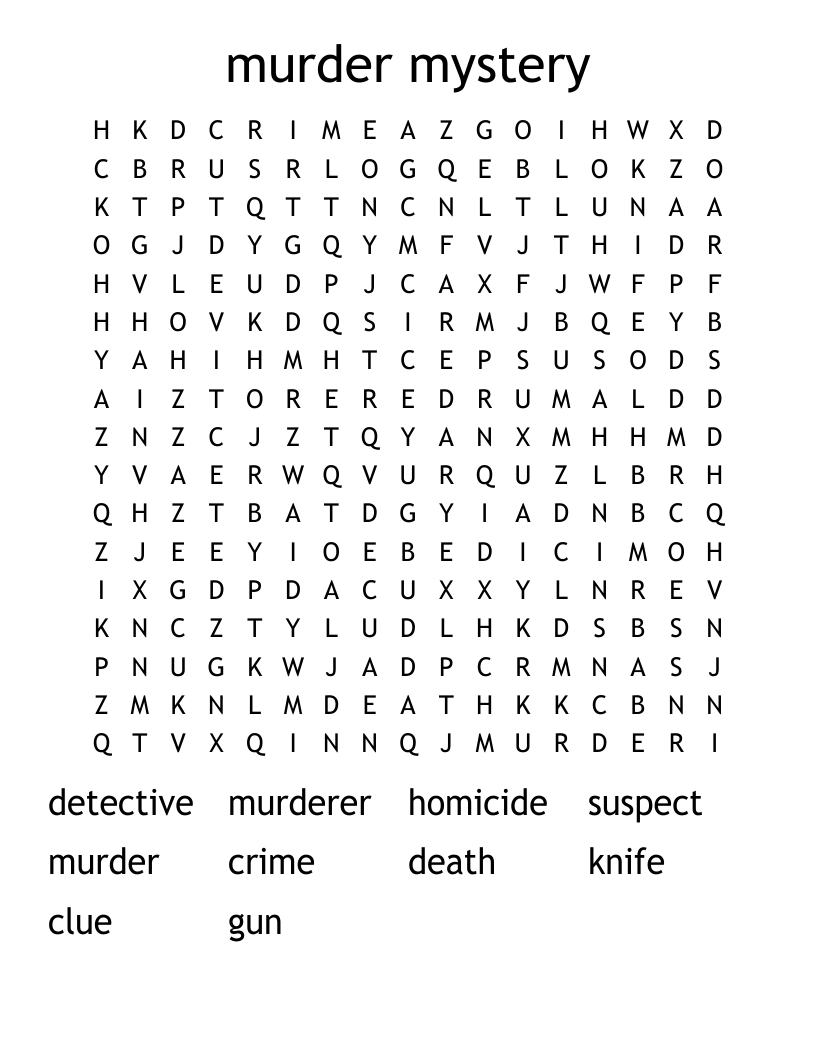 murder mystery Word Search