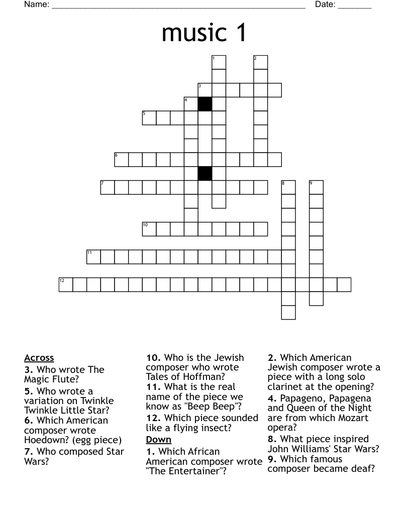 music 1 Crossword