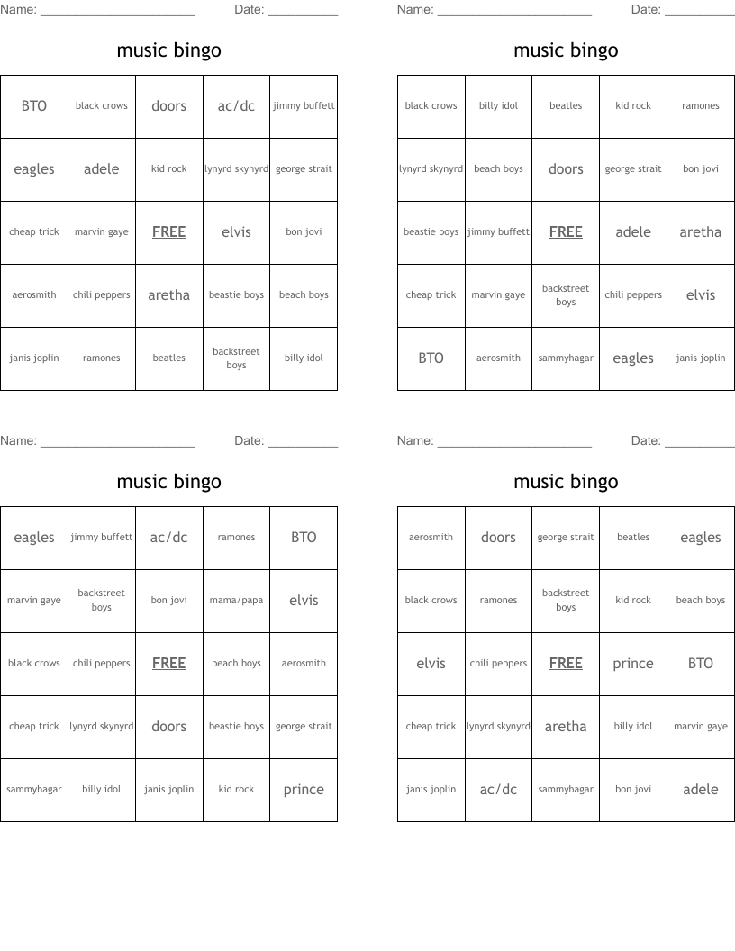music bingo