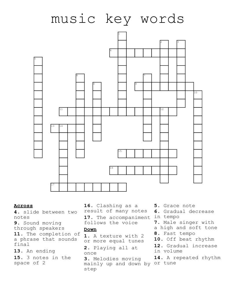music key words Crossword