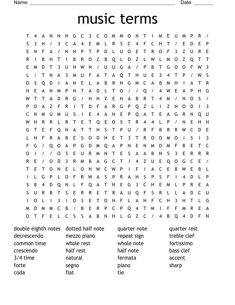 music terms  Word Search