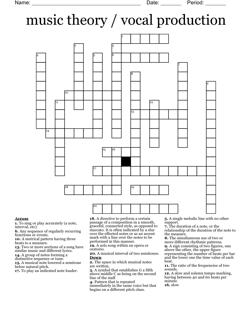 music theory / vocal production Crossword