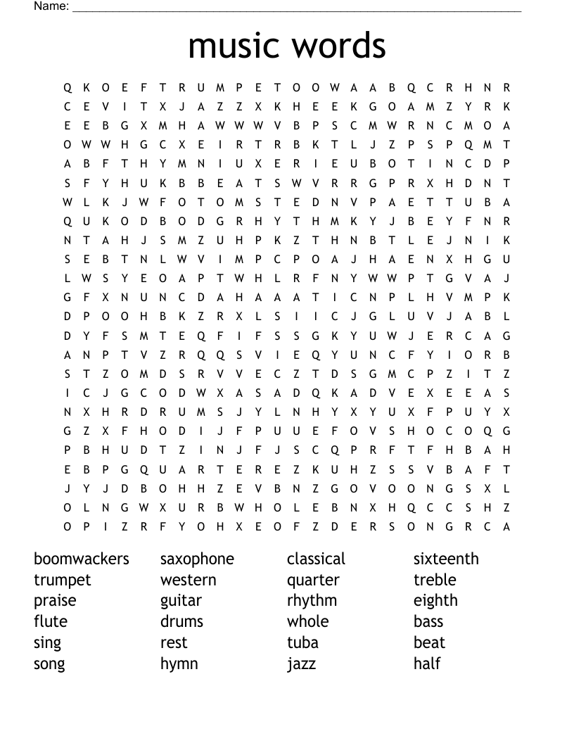 music words Word Search