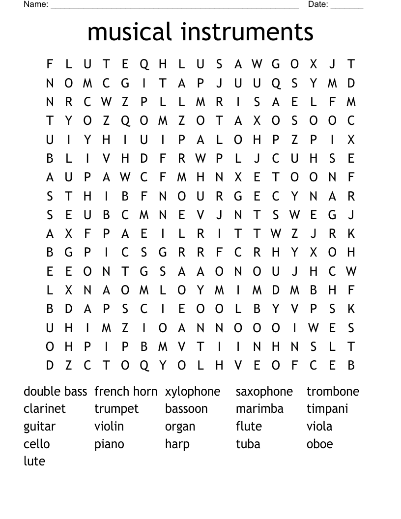 musical instruments Word Search