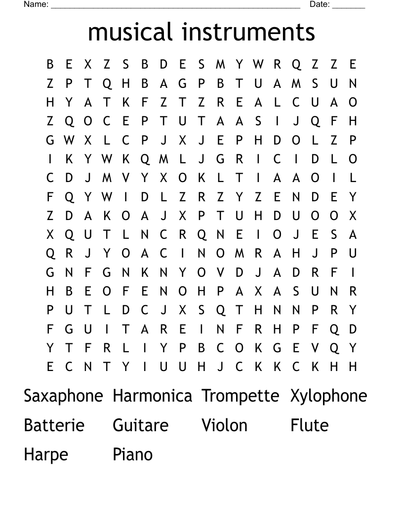 musical instruments Word Search