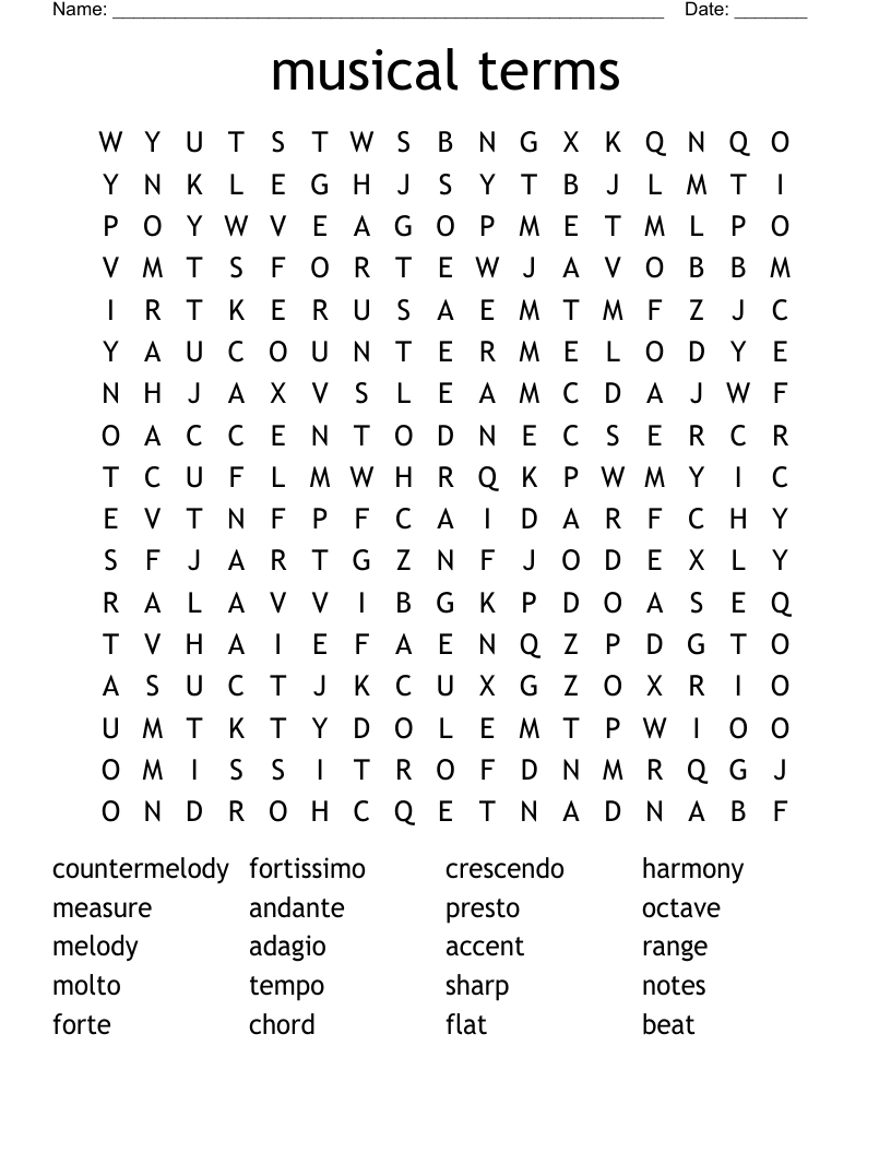 musical terms Word Search