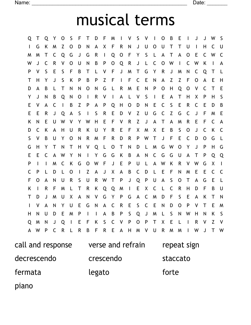 musical terms Word Search