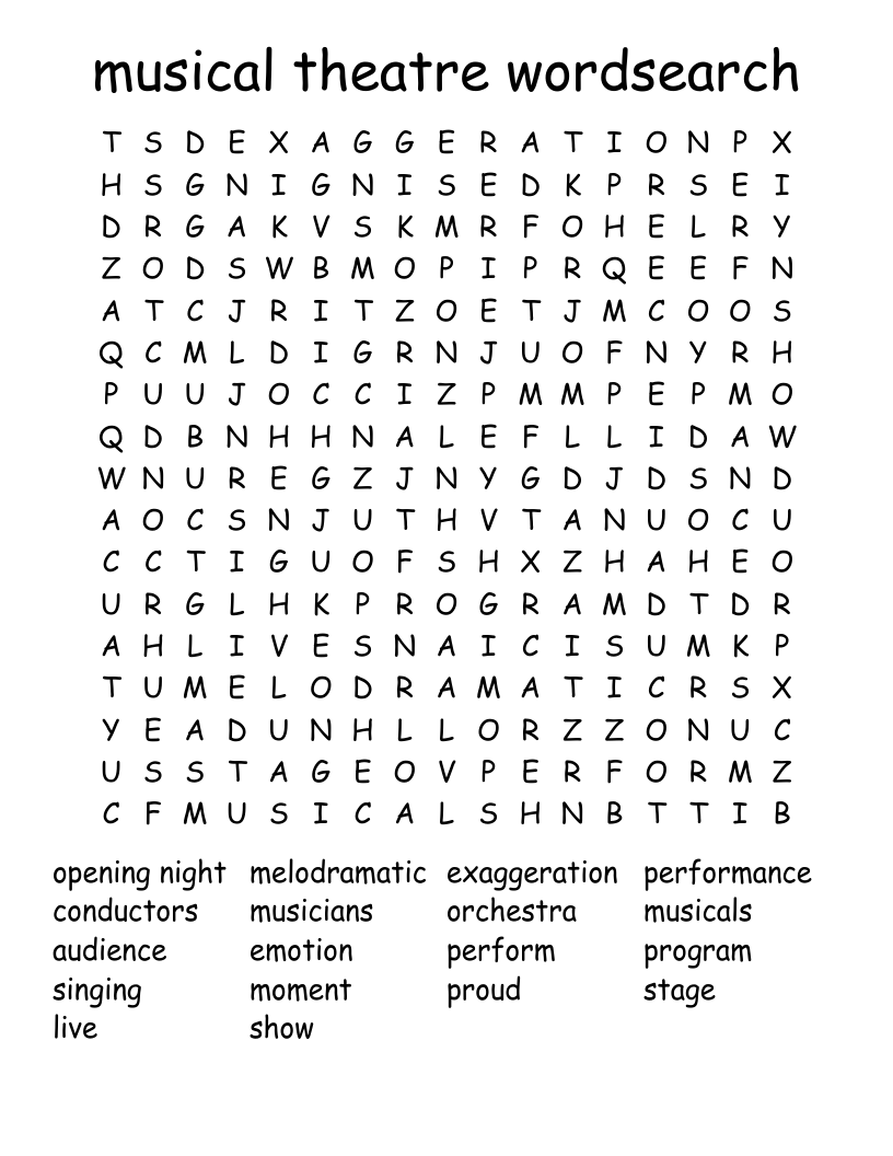 musical theatre wordsearch