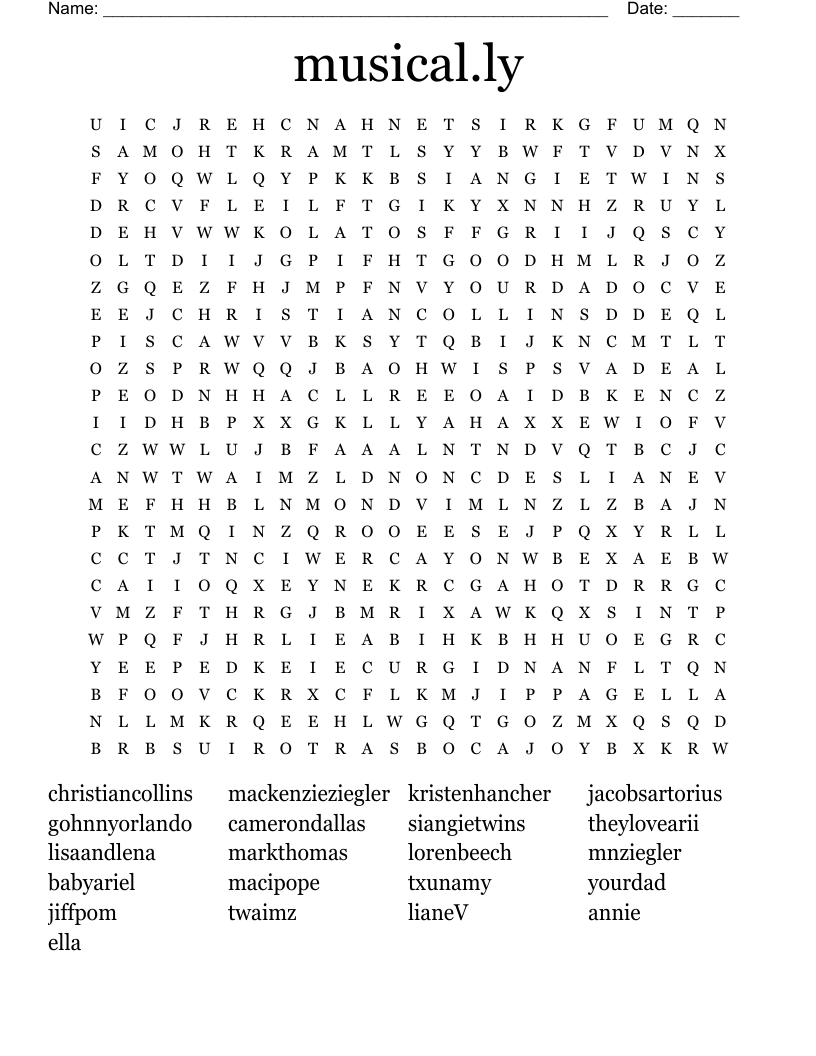 musical.ly Word Search