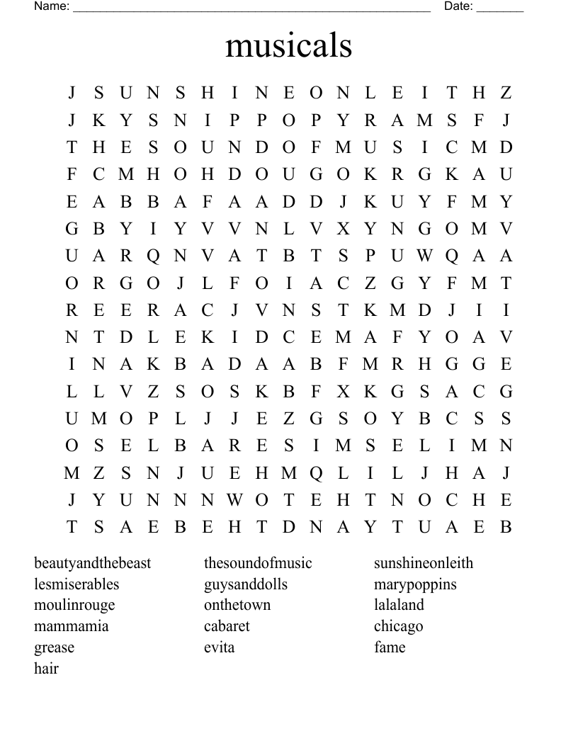 musicals Word Search