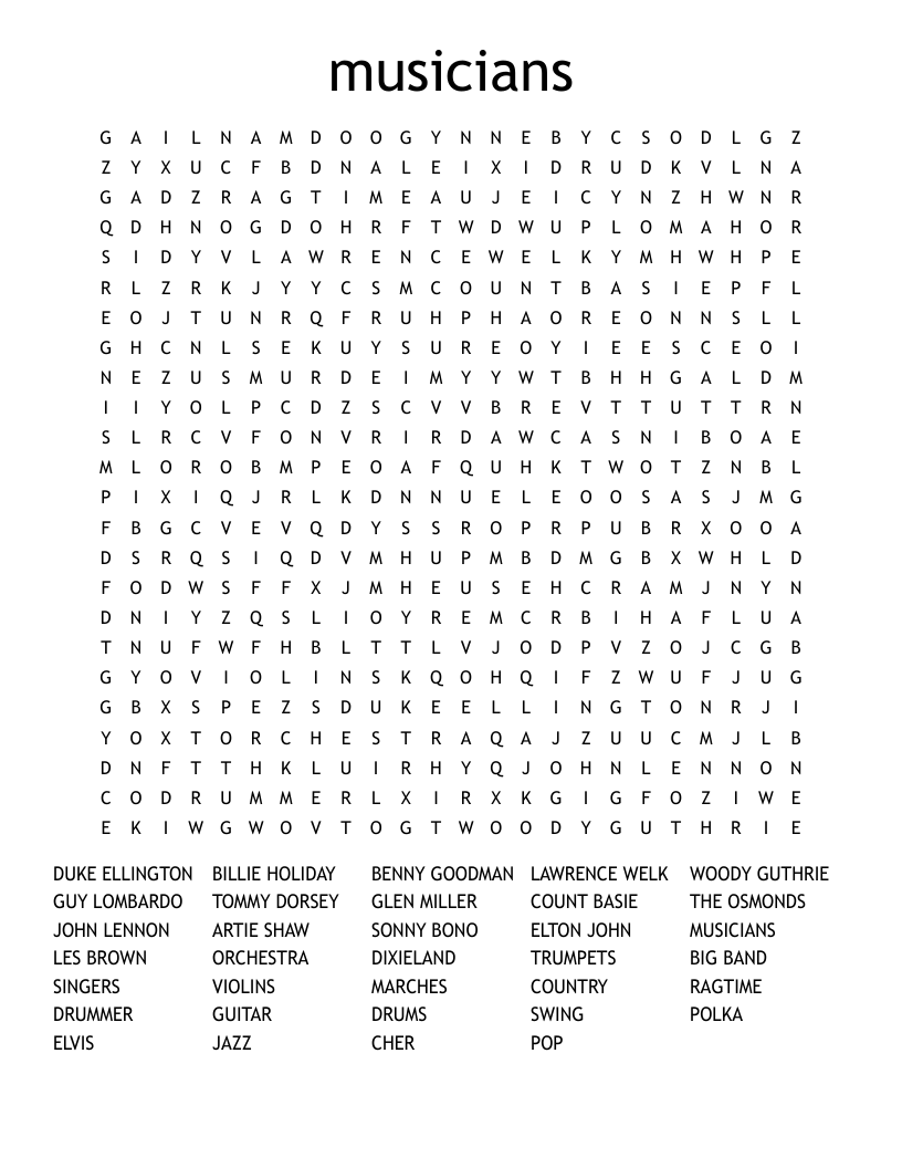 musicians Word Search