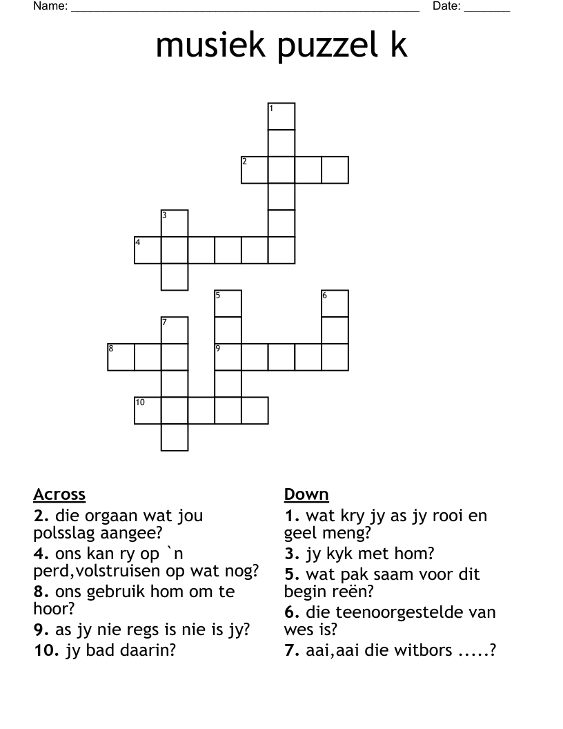 musiek puzzel k Crossword
