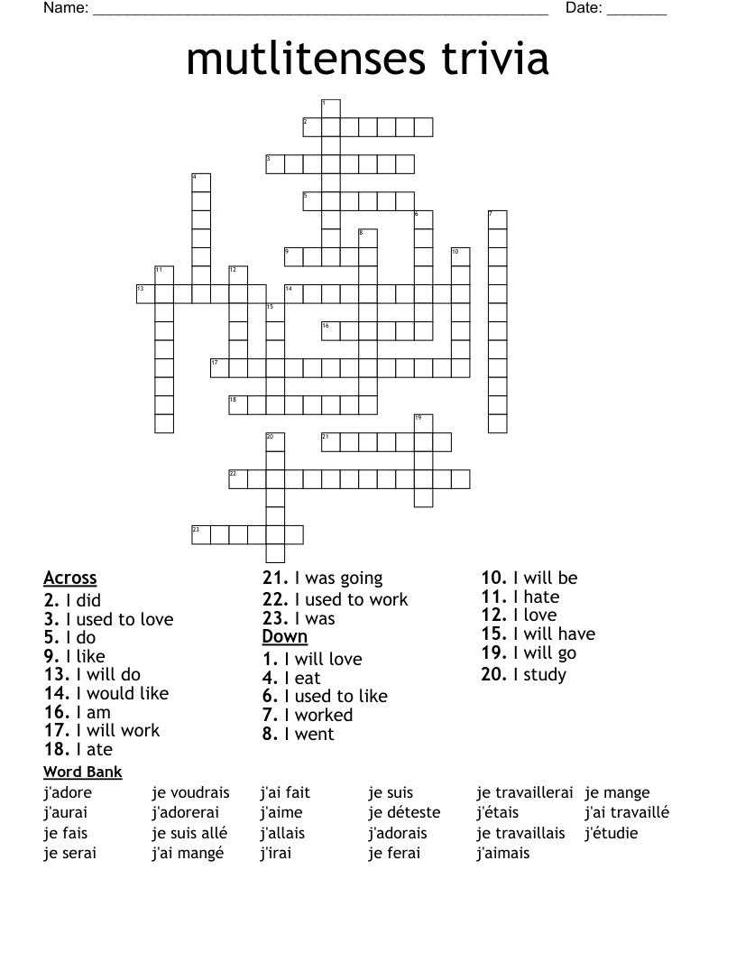 mutlitenses trivia Crossword
