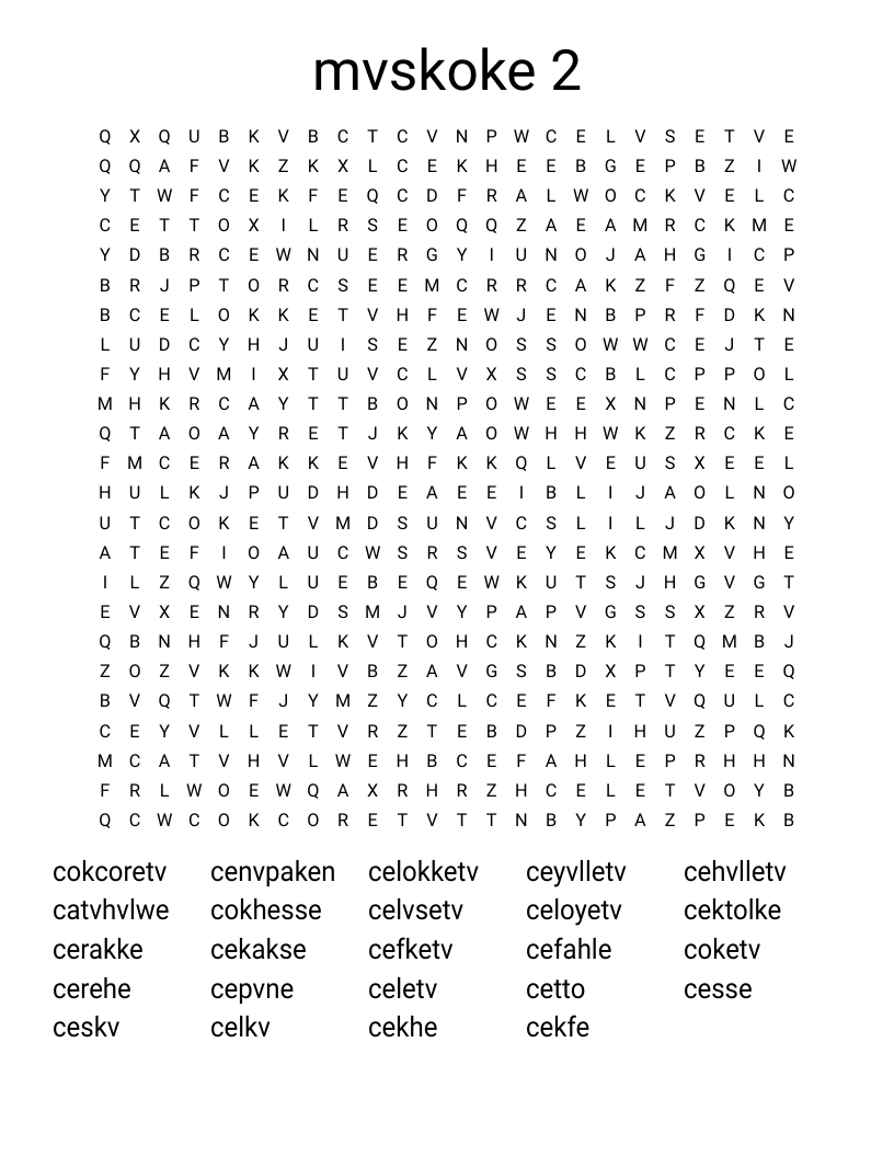 mvskoke 2 Word Search