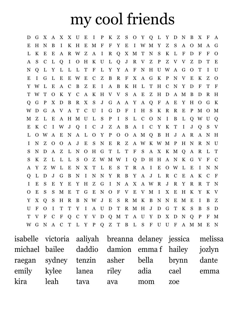 my cool friends Word Search