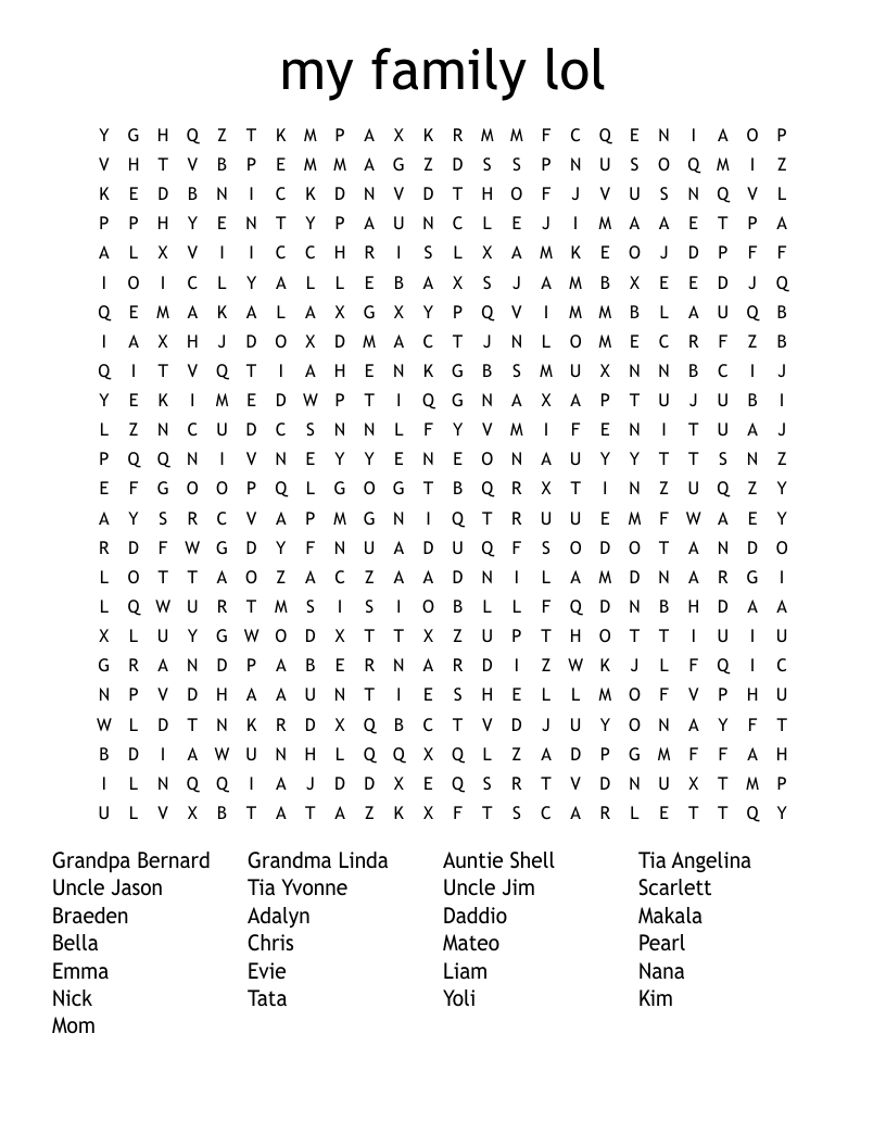 my family lol Word Search
