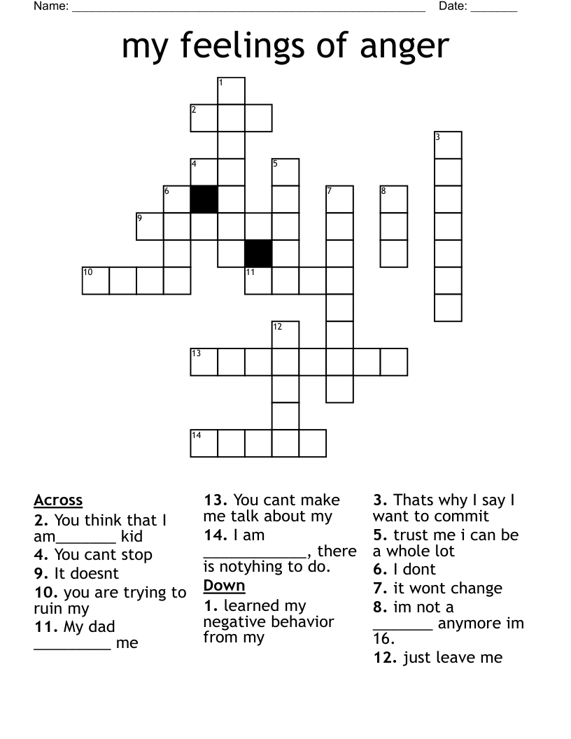 my feelings of anger Crossword