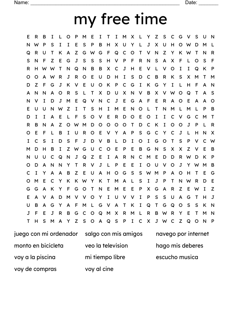 my free time  Word Search