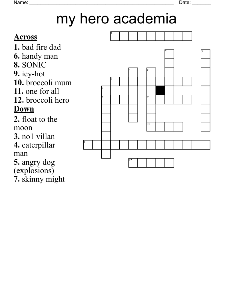 my hero academia  Crossword