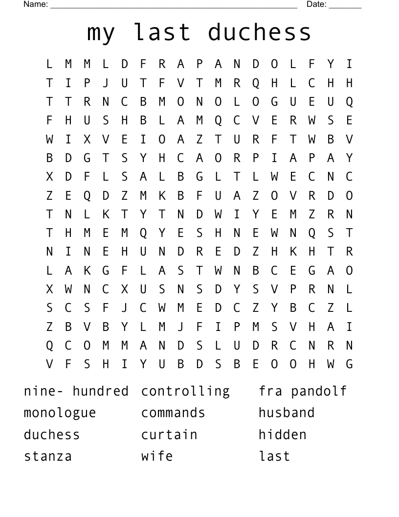 my last duchess Word Search