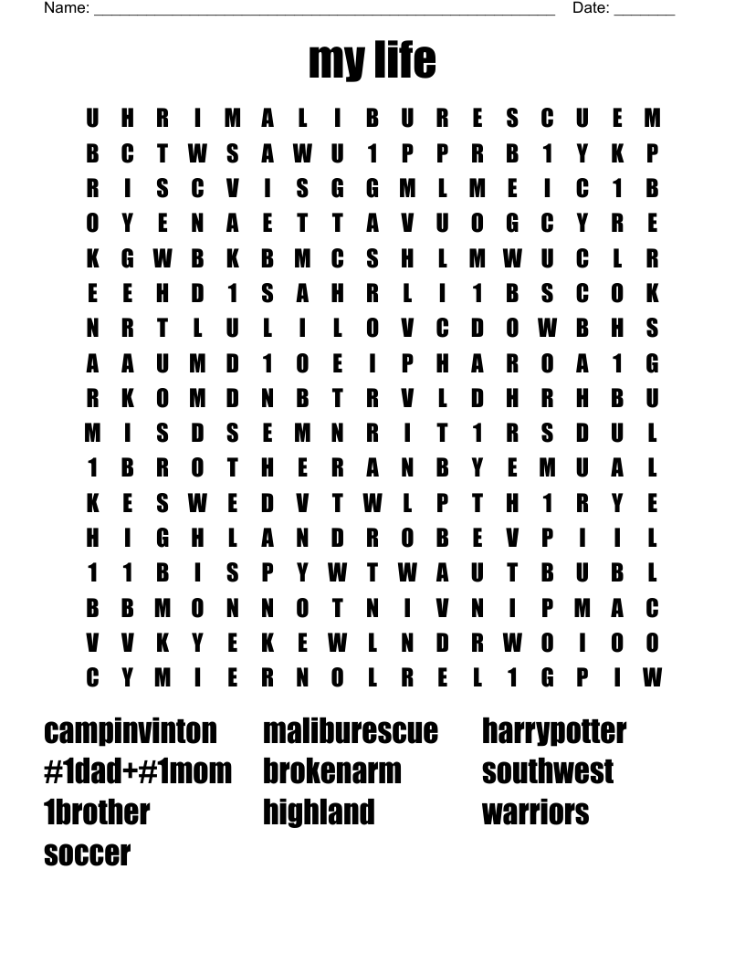 my life Word Search