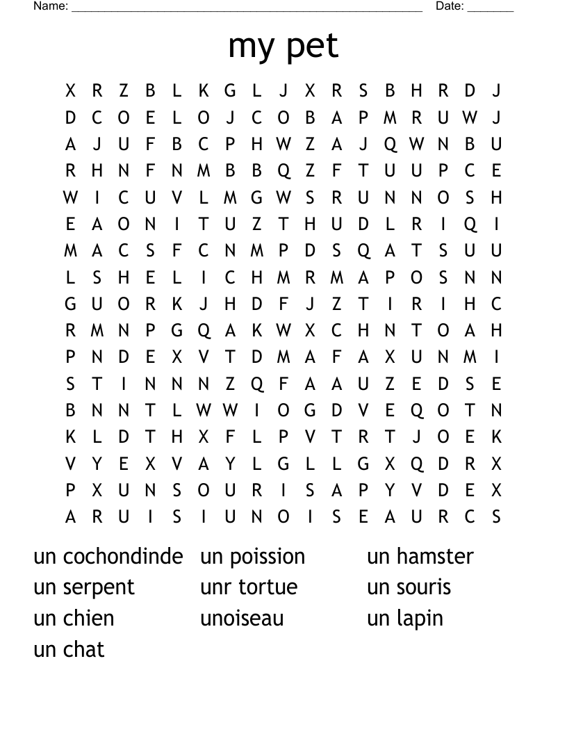my pet Word Search
