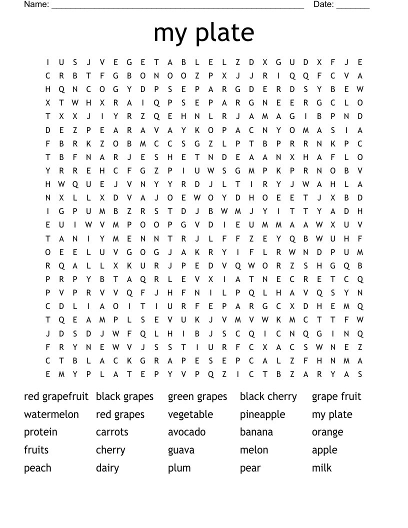 my plate Word Search