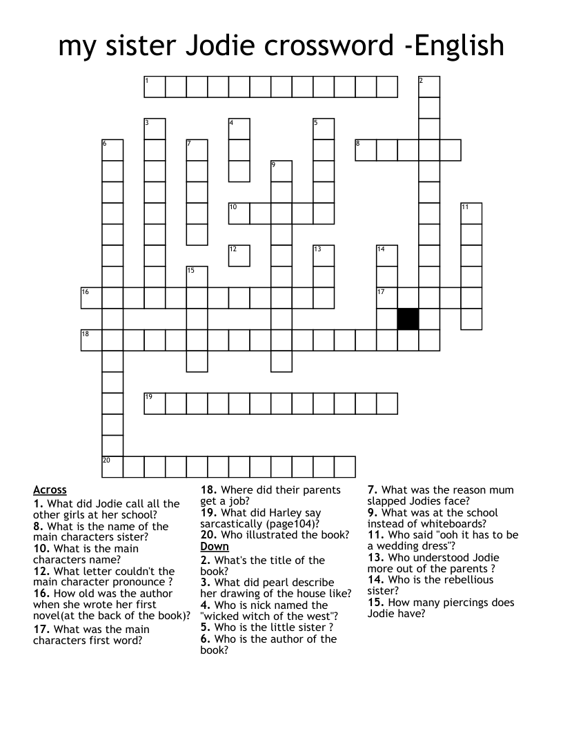 my sister Jodie crossword -English