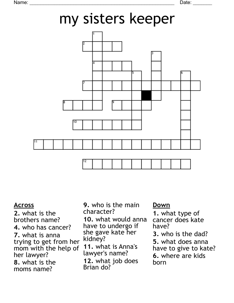 my sisters keeper Crossword