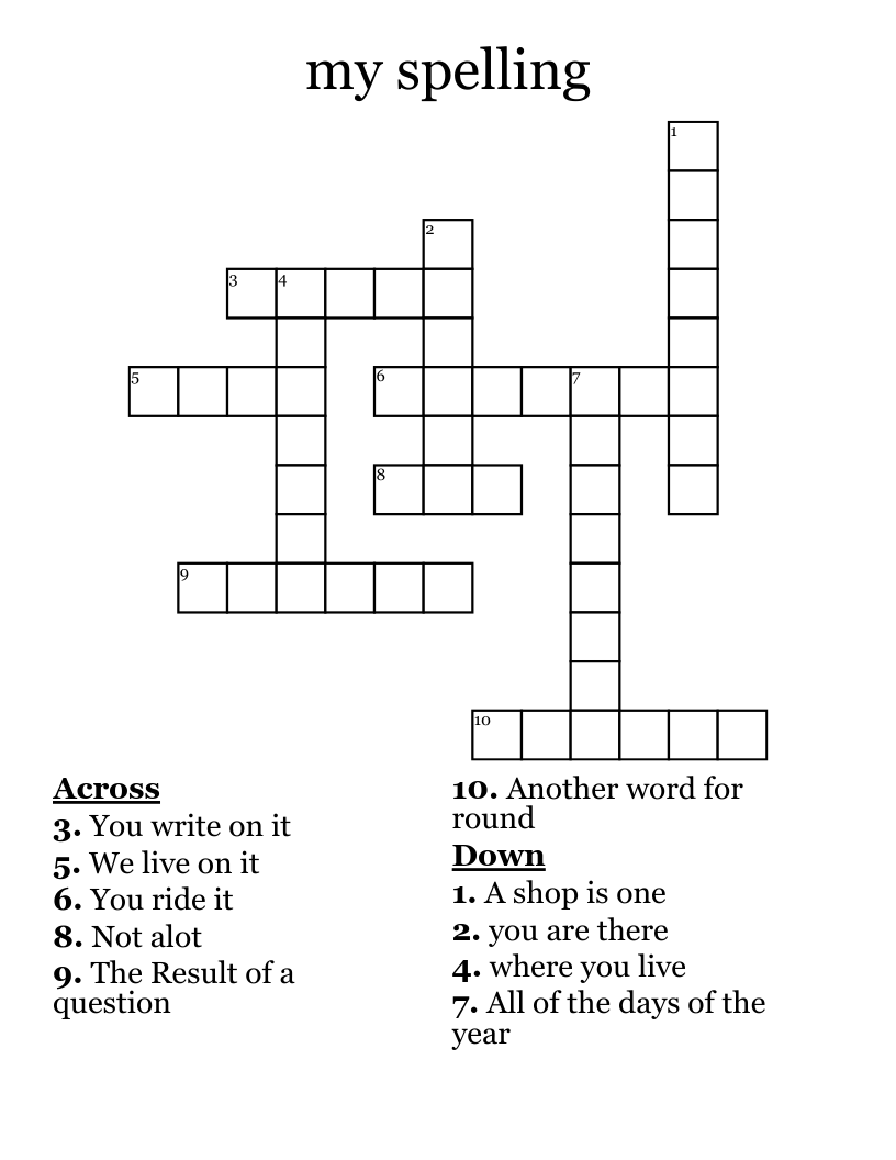 my spelling Crossword