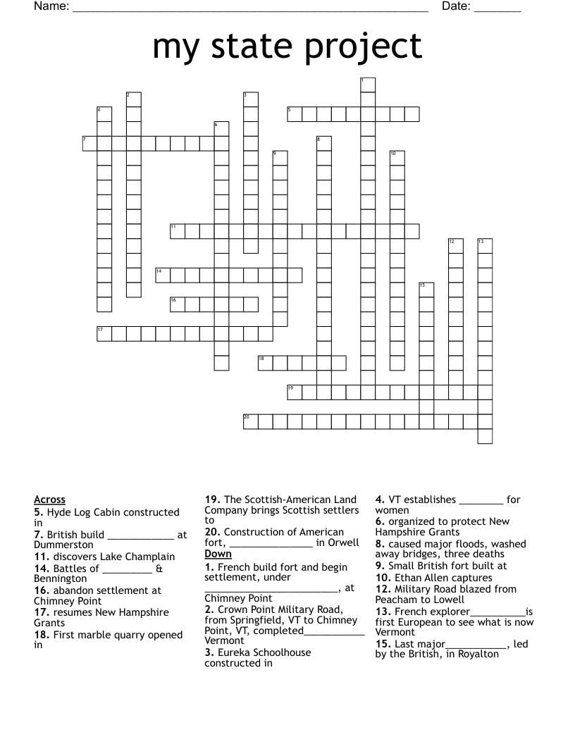 my state project Crossword