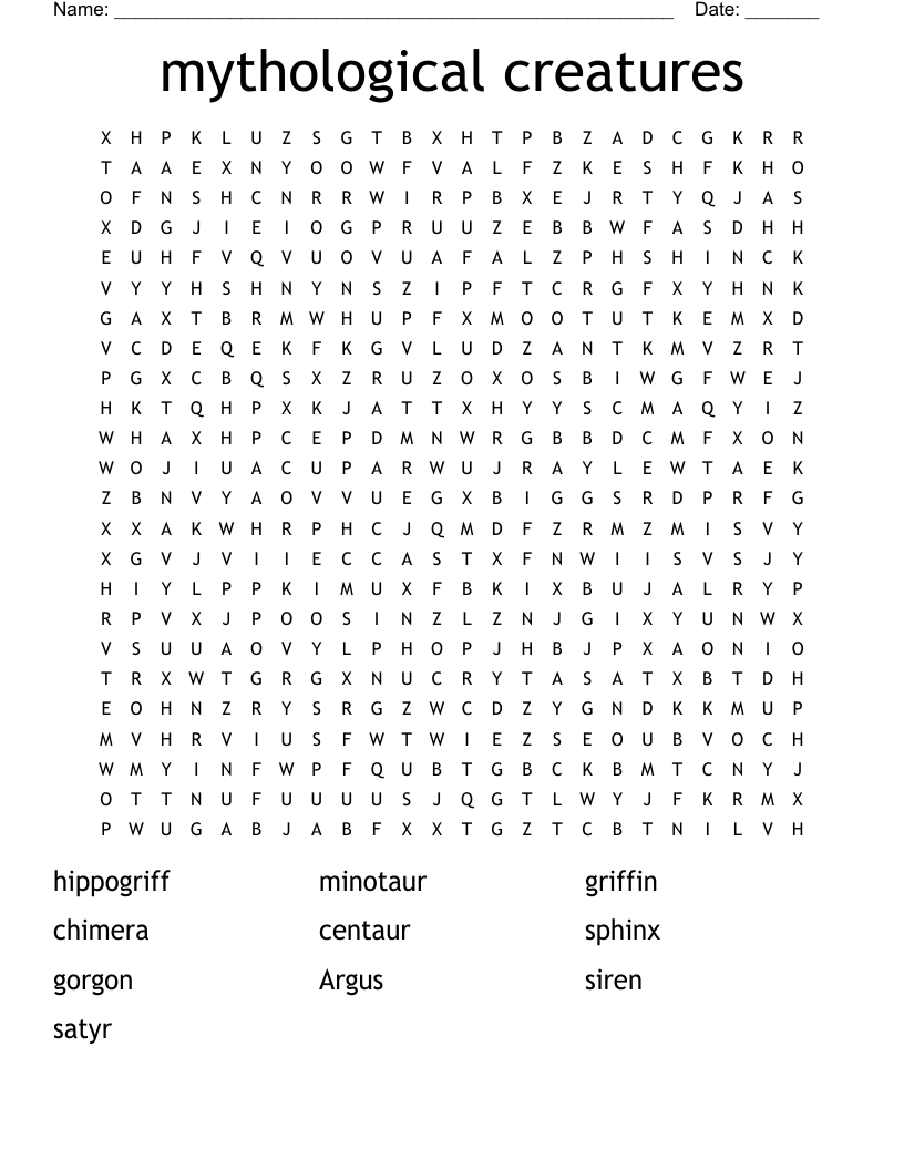 mythological creatures Word Search