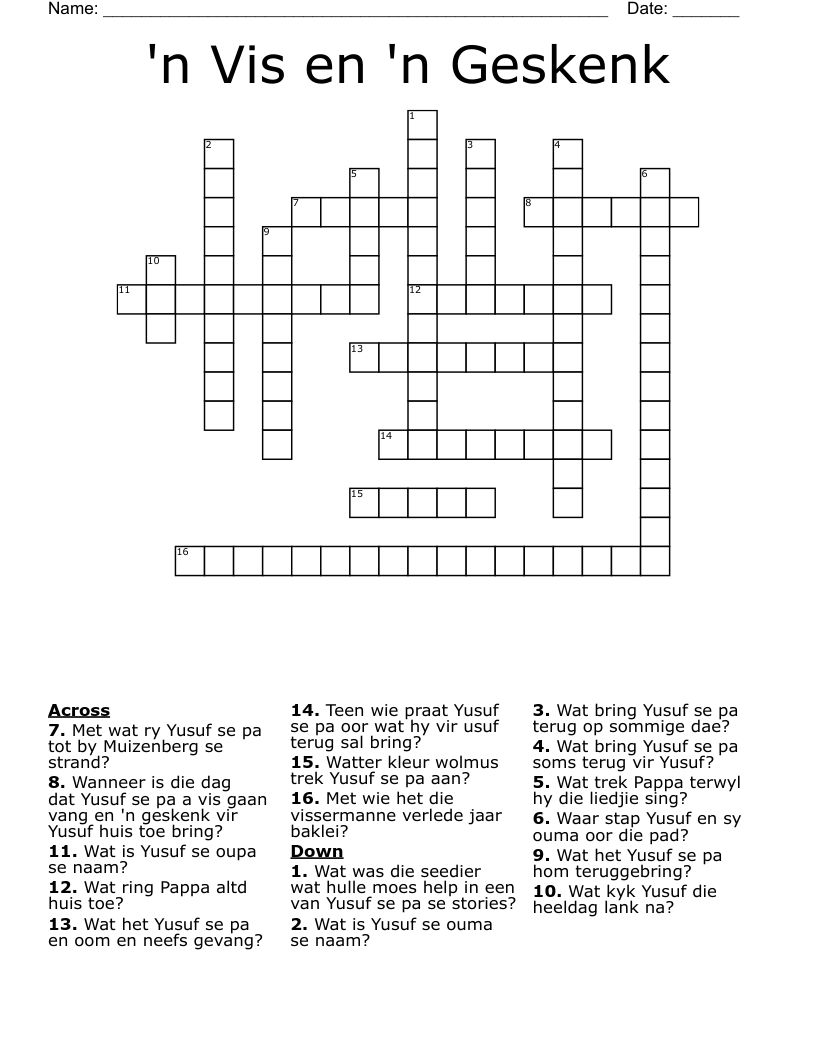 'n Vis en 'n  Geskenk Crossword