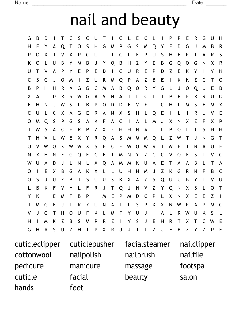 nail and beauty Word Search
