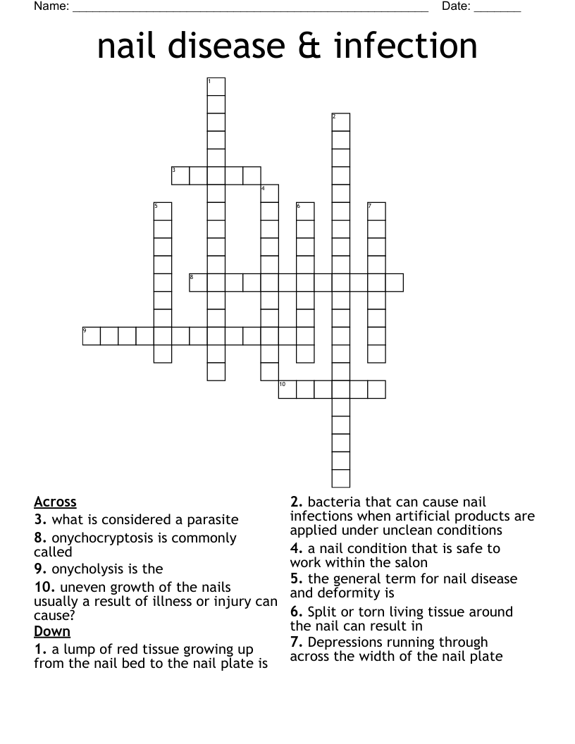 nail disease & infection Crossword