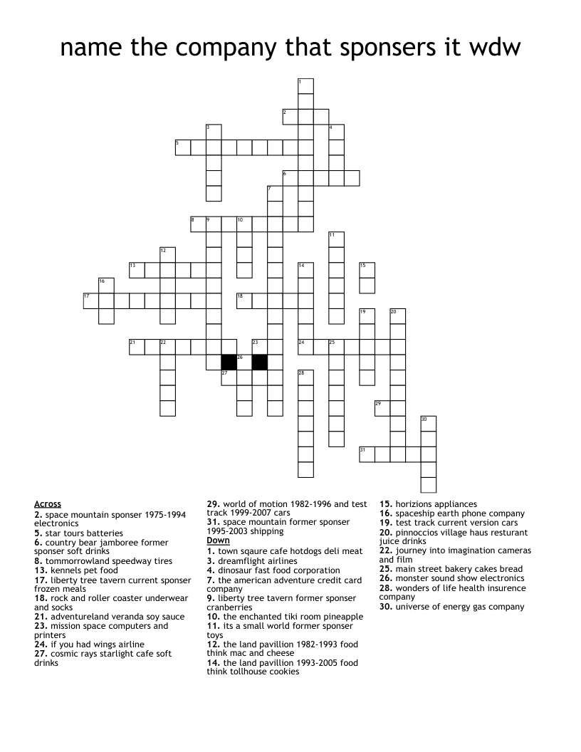 name the company that sponsers it wdw Crossword