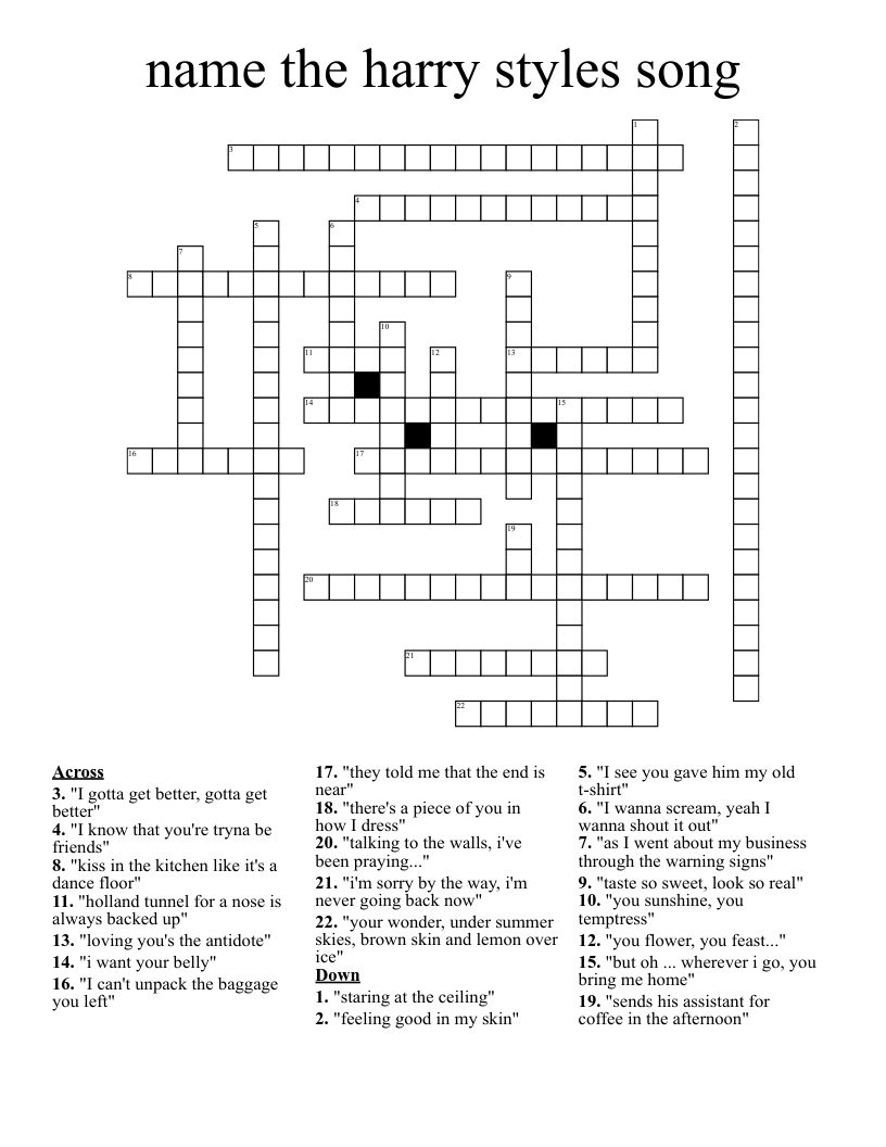 name the harry styles song Crossword