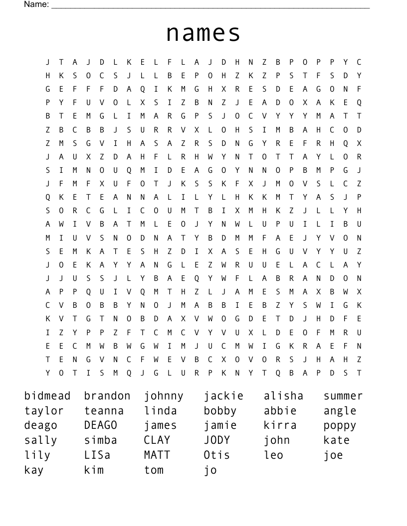 names  Word Search