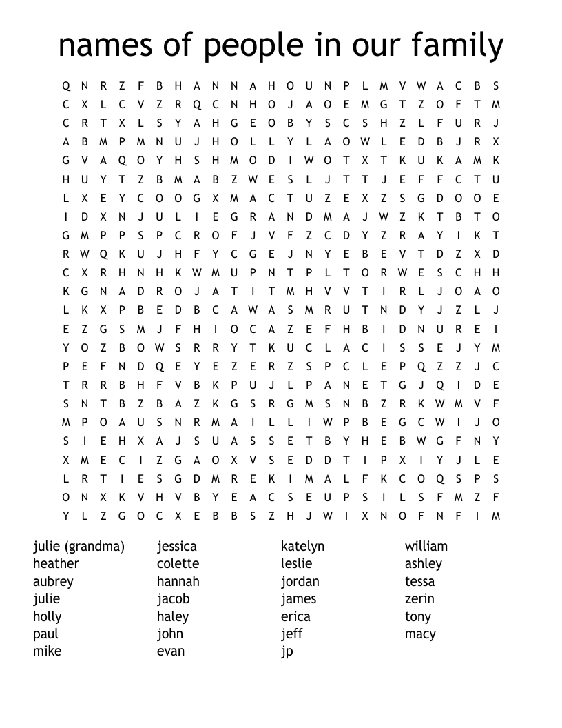 names of people in our family Word Search