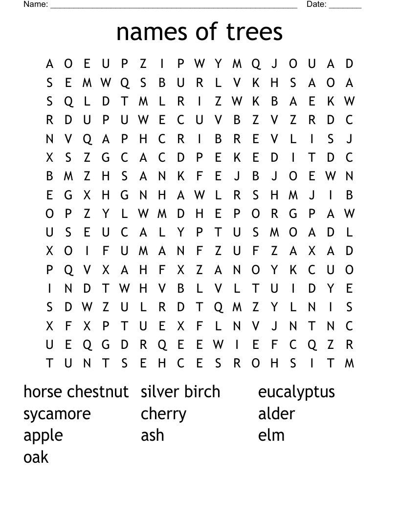 names of trees Word Search