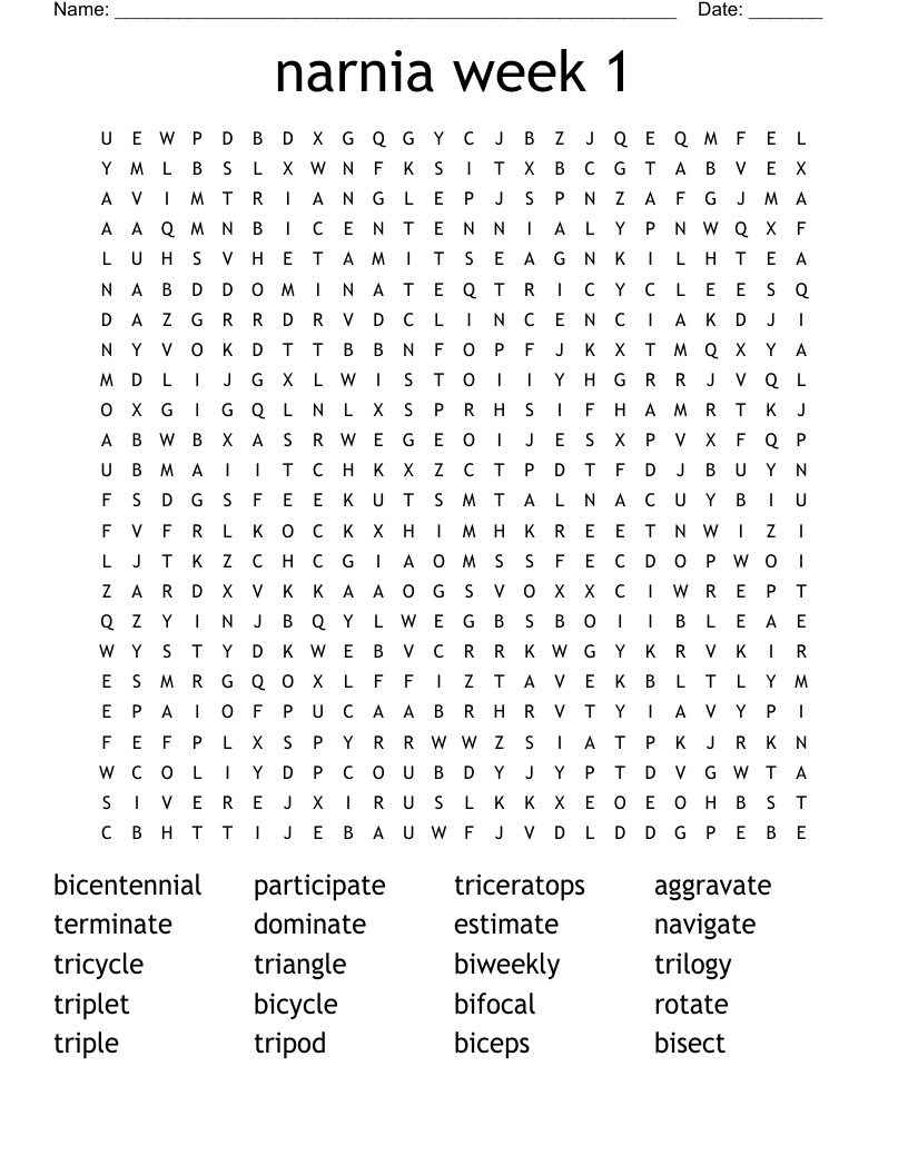 narnia week 1 Word Search