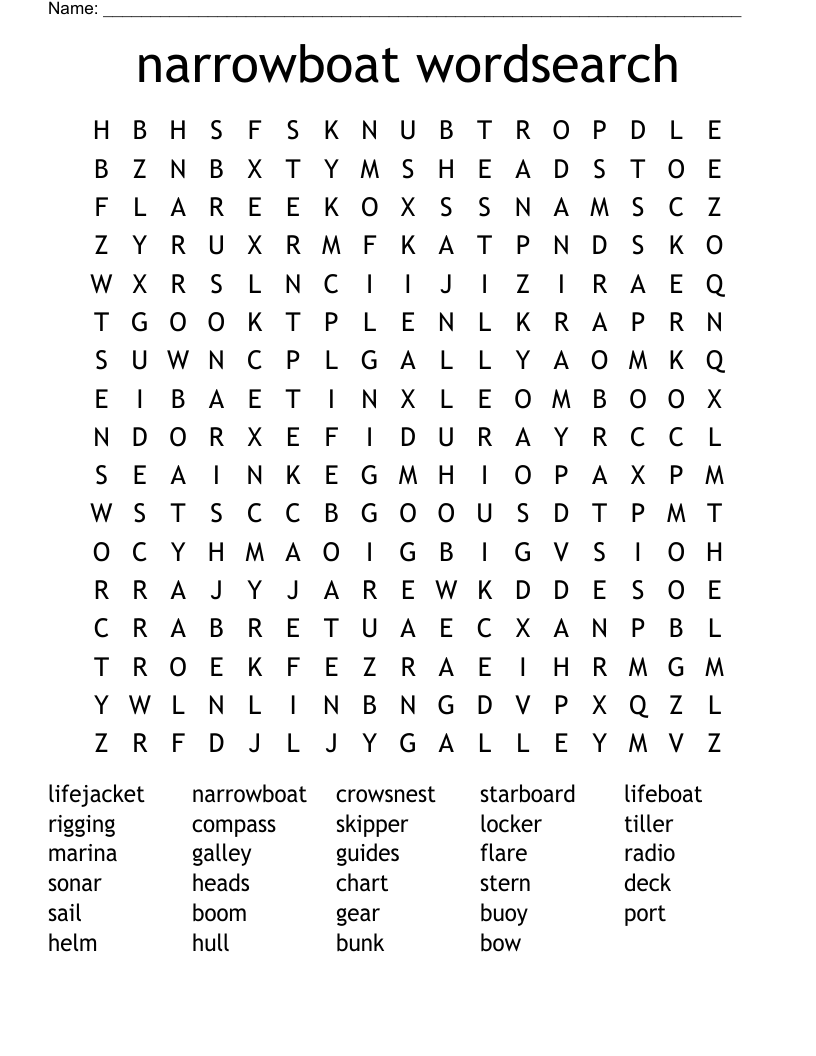 narrowboat wordsearch
