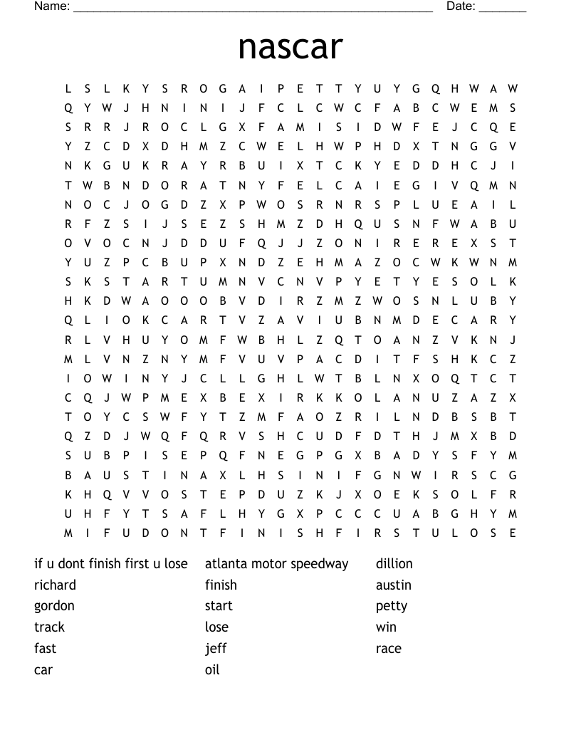 nascar Word Search