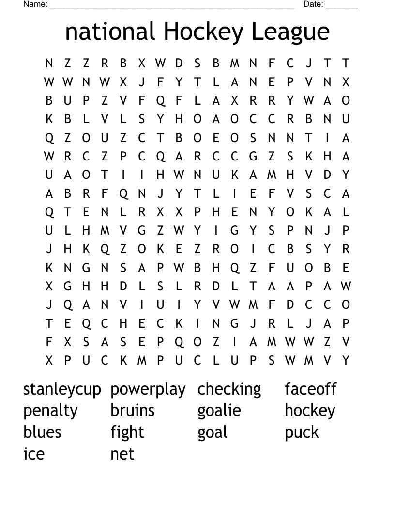 national Hockey League Word Search